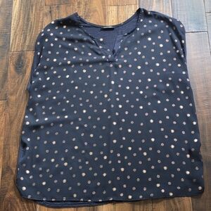 Papermoon Blue and Gold Short Sleeve Blouse with Mandarin Collar